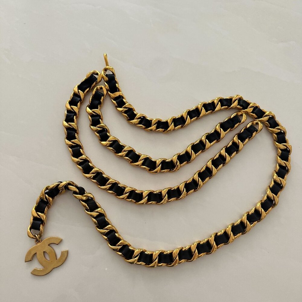 Chanel Black Leather and Gold Braided Triple Row Belt (AUTHENTIC) - Picture 3 of 4